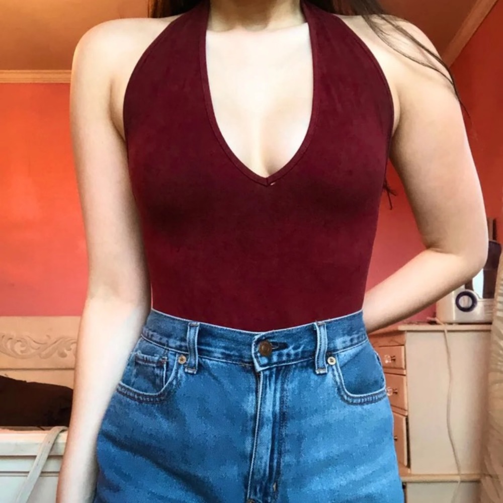 Maroon halter bodysuit
